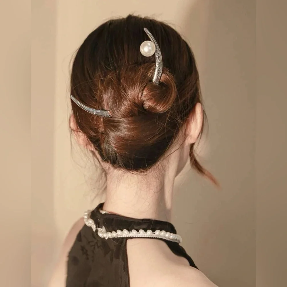 ❀ Elegant Half Moon Faux Pearl Hair Pin Jewelry - Picture 2 of 6
